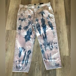 New NWT Gap 18 34 Cheeky Straight Tie Dye Denim Jeans High Rise Blue Blush Pink